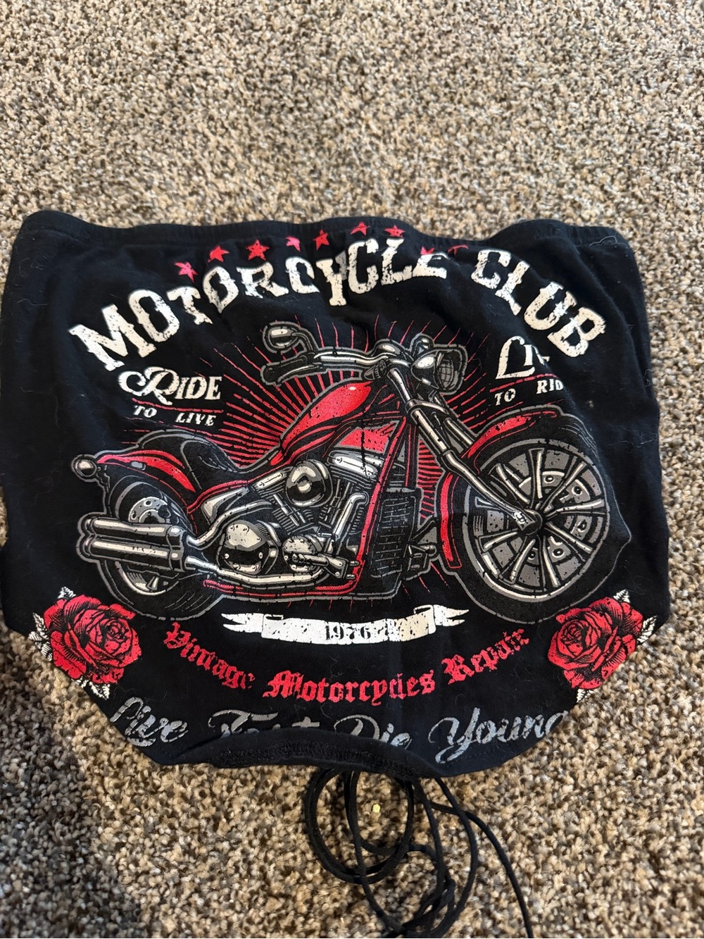 Motorcycle Club Black Crop Top with Red Graphic - Picture 2 of 4